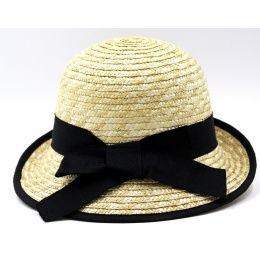 Olga Straw Cloche Hat with Black Ribbon - Marone