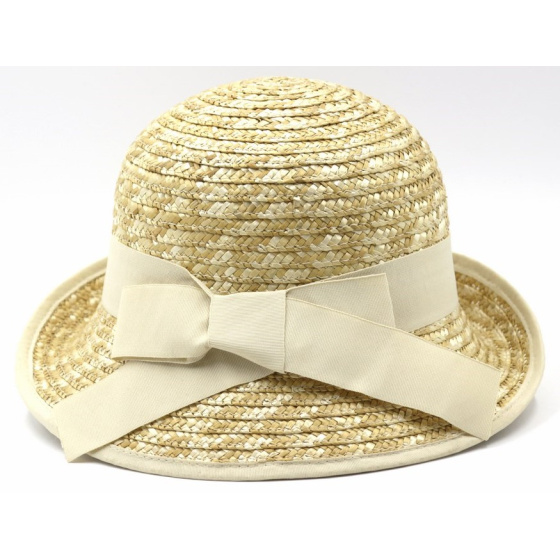 Olga Straw Cloche Hat with Beige Ribbon - Marone Olga Straw Cloche Hat with Beige Ribbon - Marone