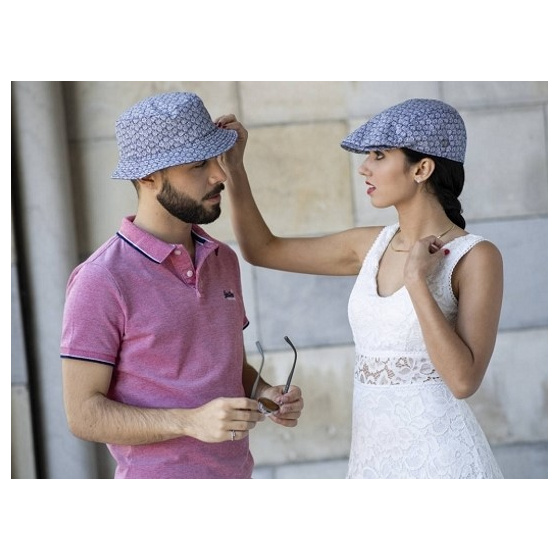 Bang Flat Cap Floral Pattern Navy Blue - Traclet