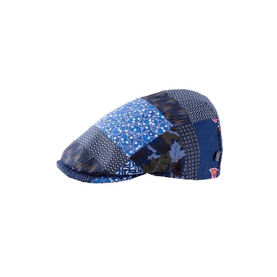 Navy Blue Patchwork Capri Flat Cap - Traclet