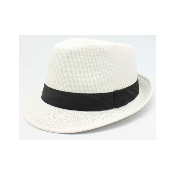 White Paper Straw Trilby Hat Groove - Traclet