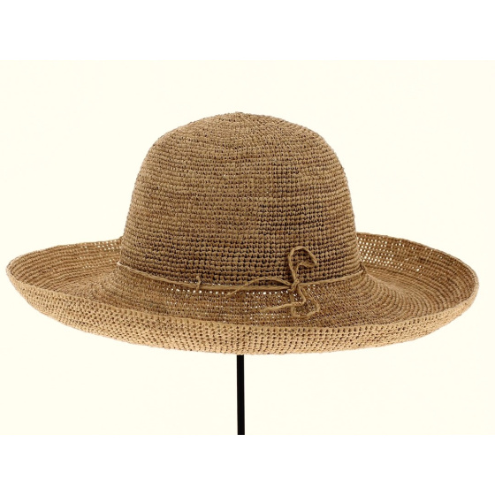 Dayana Dark Raffia Straw Wide-Brim Hat - Traclet