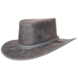 Grey Leather Traveller Crusher Bomber Hat - American Hat Makers