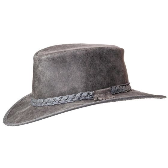 Grey Leather Traveller Crusher Bomber Hat - American Hat Makers Grey Leather Traveller Crusher Bomber Hat - American Hat Makers