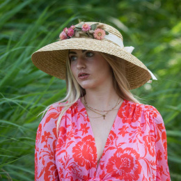 French Pink Natural Straw Lampshade Hat - Traclet