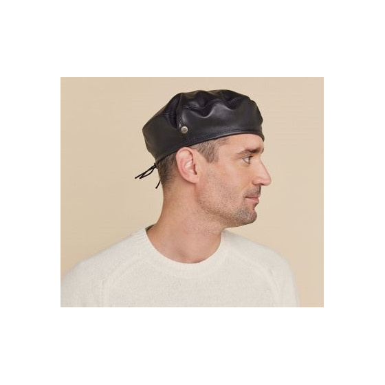 Black Leather Pechade Beret - Laulhère