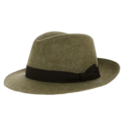 Green Linen Fedora Hat - Guerra 1855 Reference: 18047 | Traclet Hat Shop