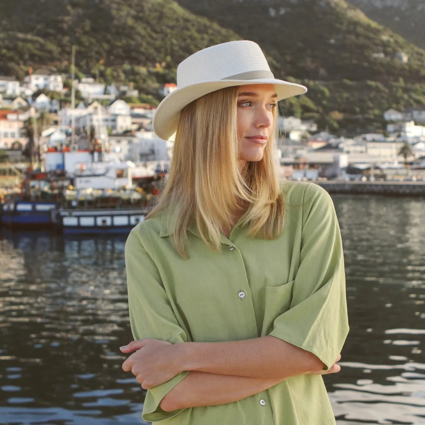 chapeau forme canotier Azur Boater anti uv UPF50+ - ref 20409