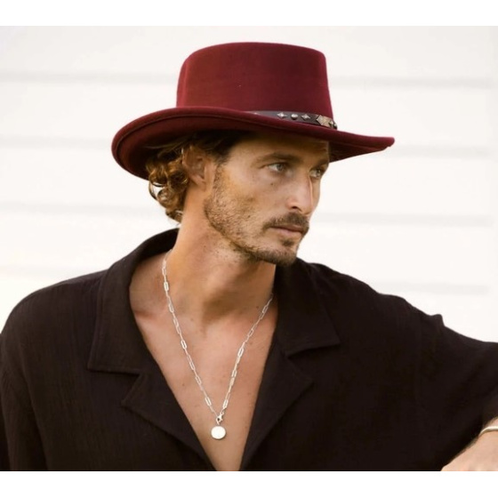 Burgundy Wool Felt Gambler Hat - Traclet
