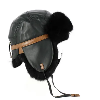 Yukon Black Leather & Rabbit Ushanka - Gena Reference: 2406 | Traclet Hat Shop