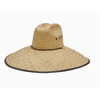 Chapeau de sauveteur en paille extra large avec garniture en cuir végétalien