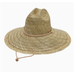 Woven straw lifeguard hat with wide dome-shaped brim