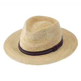 Straw Hat Traveller Raffia with smooth suede leather band and crochet