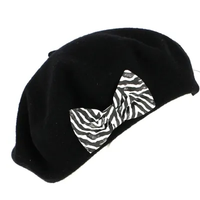 Beret noir le beret français avec noeud sur le coté