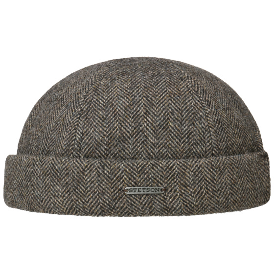 Beige & Brown Herringbone Wool Docker Hat - Stetson
