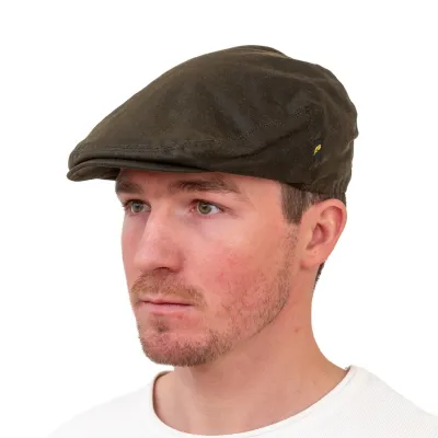 Olive Waxed Cotton Flat Cap Dubliner - Hatman Reference: 20724| Traclet Hatters