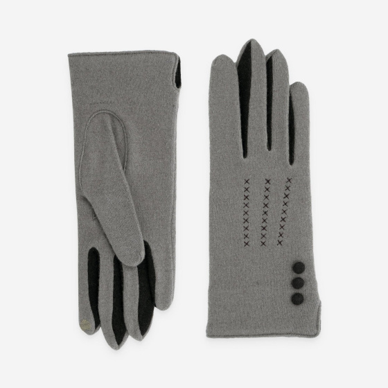 Two-tone glove with 3 buttons, open side with 3 strips