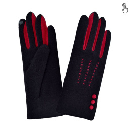 Two-tone glove with 3 buttons, open side with 3 strips