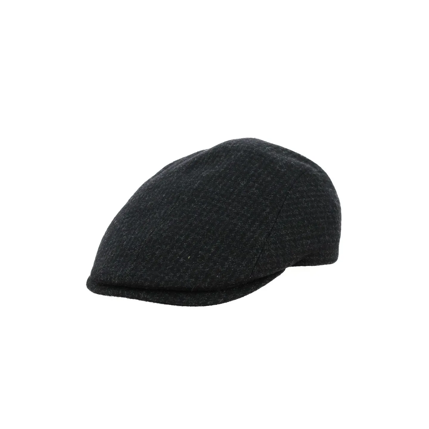 Black Houndstooth Wool Daffy Flat Cap - Traclet Reference: 17182