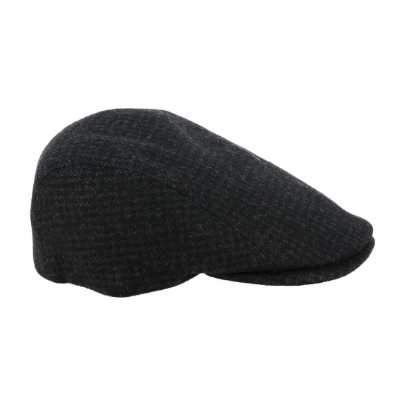 Black Houndstooth Wool Daffy Flat Cap - Traclet