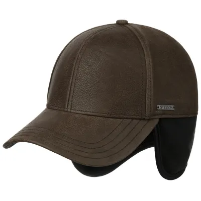 Brown Leather Baseball Cap with Ear Flaps - Stetson Reference: 20770| Chapellerie Traclet