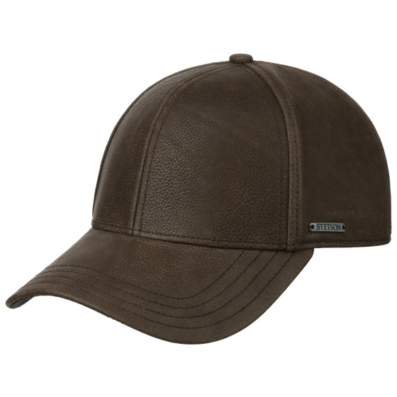 Brown Leather Baseball Cap with Ear Flaps - Stetson