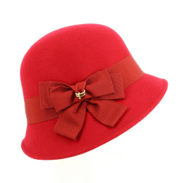 Maithe Cloche Hat Red Wool Felt - Traclet