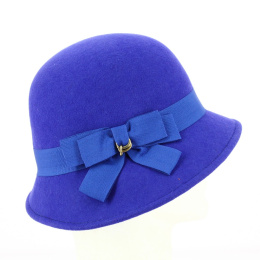 Maithe Cloche Hat Royal Blue Wool Felt - Traclet