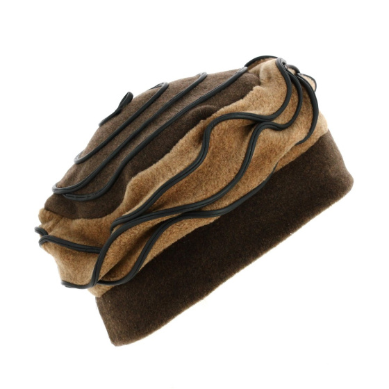 Women's Fleece Beret Lila Brown & Beige - Traclet