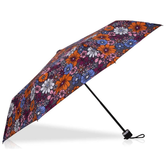 3-Section Umbrella with Seventies Floral Print, Manual Opening - Isotoner