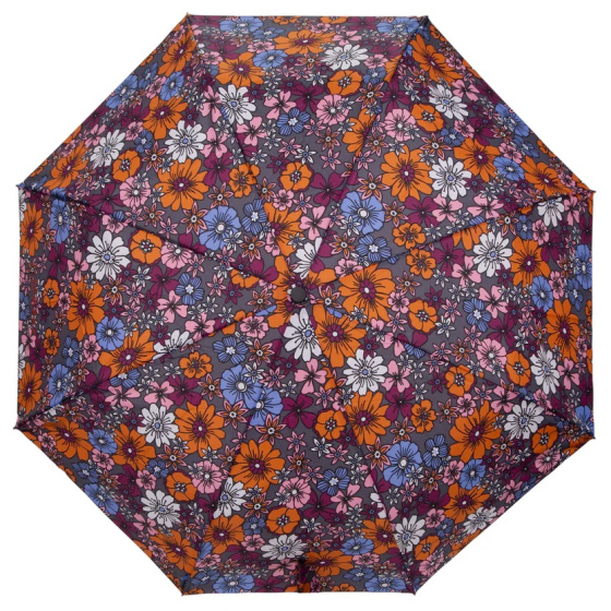3-Section Umbrella with Seventies Floral Print, Manual Opening - Isotoner