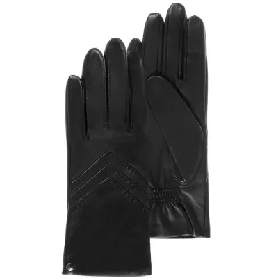Women's Leather Chevron Fleece-Lined Black Gloves - Isotoner Reference: 20851| Chapellerie Traclet