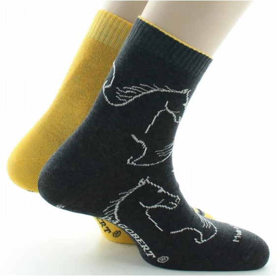 Anthracite & Yellow Reversible Horse Socks Made in France - Dagobert