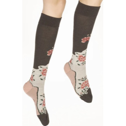 Women's Knee-High Combed Flower Socks Made in France - Berthe