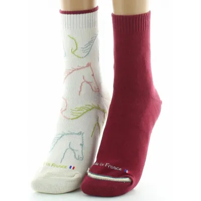 Chaussettes Cheval Réversibles Écru & Bordeaux Made in France - Dagobert