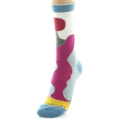 Women's Combed Wool Multicolored Patchwork Socks - Perrin Reference: 20866| Chapellerie Traclet