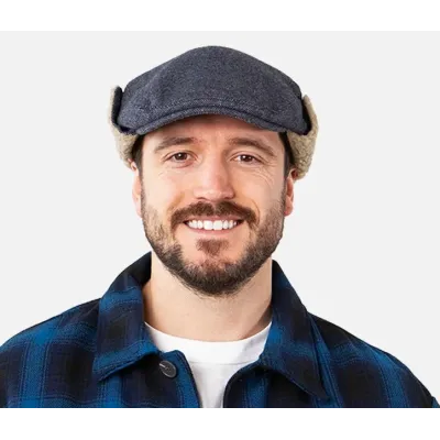 Blue Monzonite Flat Cap with Ear Flaps - Barts Reference: 20904| Traclet Hat Shop