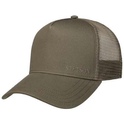 Olive Cotton Trucker Baseball Cap Stetson Reference: 20963| Chapellerie Traclet