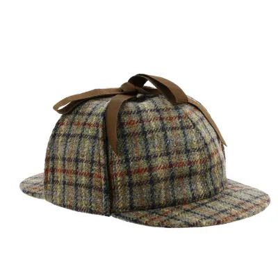 Casquette sherlock holmes a carreaux vert olive