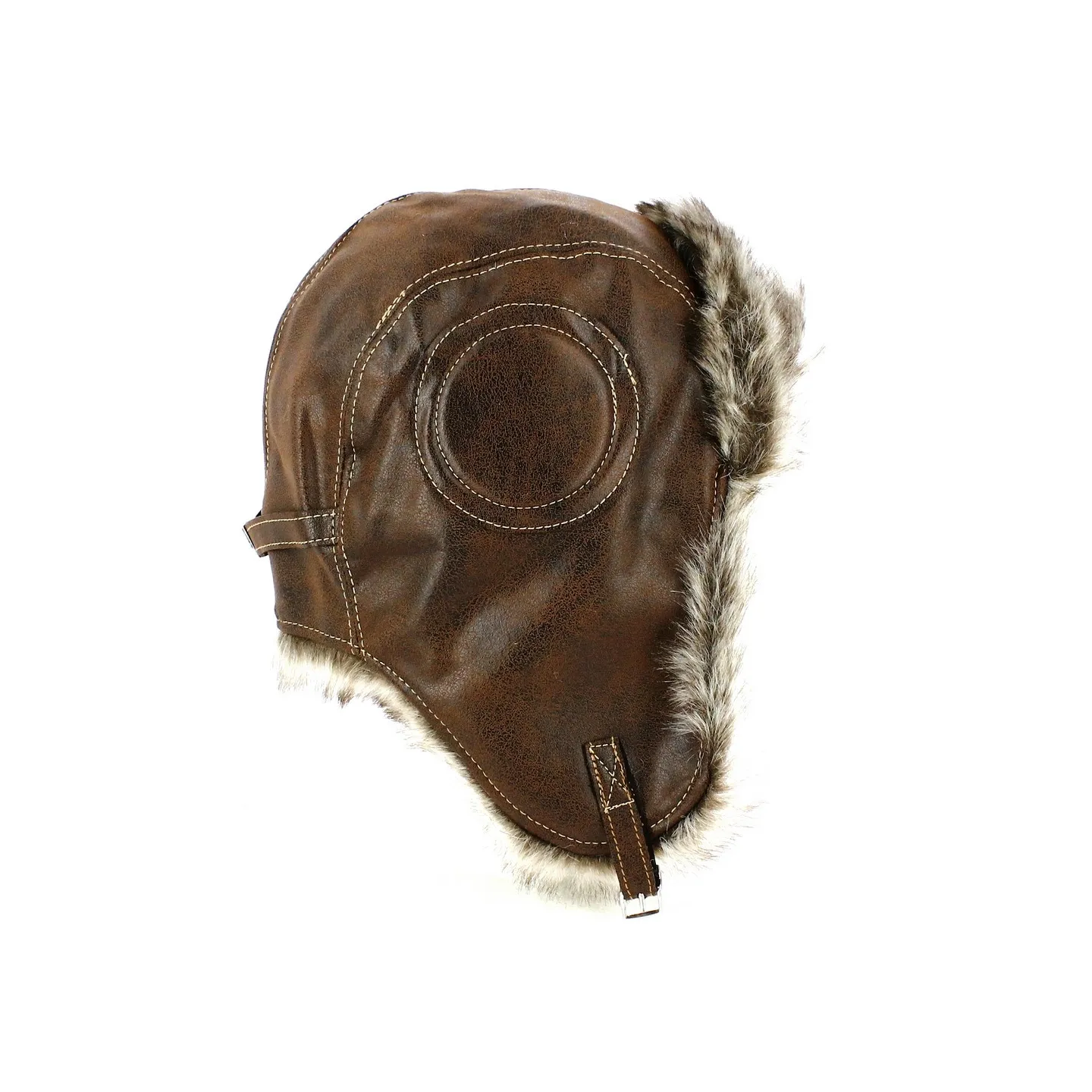 Brown vintage faux leather ushanka - ref 21023