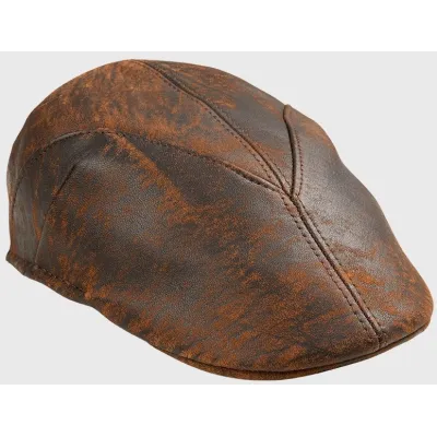 Brown Leather Flat Cap Bruce - Traclet Reference: 14476 | Traclet Hatters