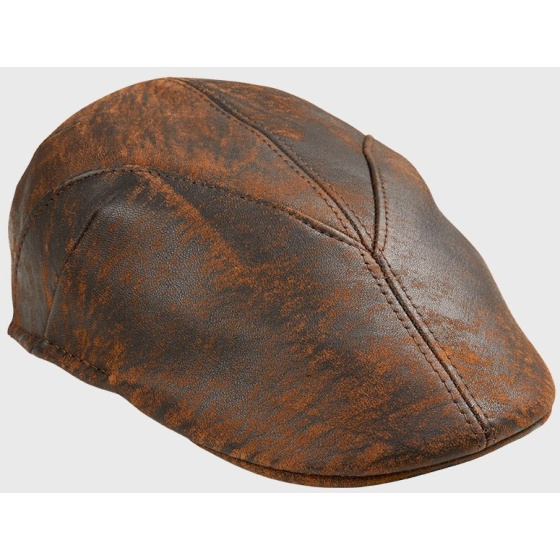 Brown Leather Flat Cap Bruce - Traclet