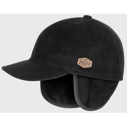Black Wool Baseball Cap with Ear Flaps - Mjm