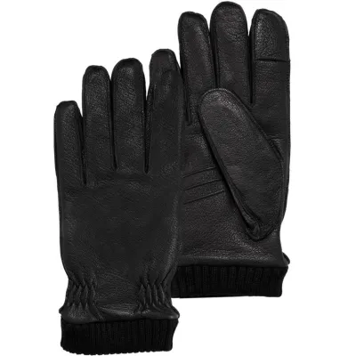 Men's Black Leather Elastic Touchscreen Gloves - Isotoner Reference: 21067 | Traclet Hat Shop