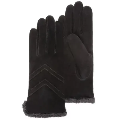 Gant Femme Tactiles Cuir Velours Noir - Isotoner