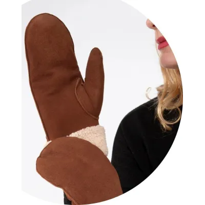 Moufles Femme Cuir Imitation Fourrure Cognac - Isotoner