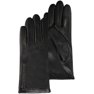 Gants Femme Cuir Doublé Soie Noir Surpiqûres - Isotoner  Référence : 21077| Chapellerie Traclet