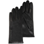 Women's Navy Leather Gloves with Silk Lining and Topstitching - Isotoner