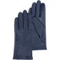 Women's Navy Leather Gloves with Silk Lining and Topstitching - Isotoner