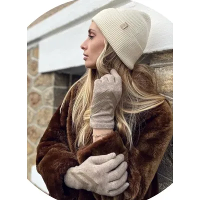 Women's Beige Wool Touch Screen Gloves - Isotoner Reference: 21082| Traclet Hat Shop